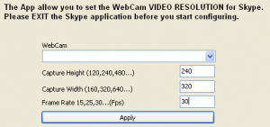 change webcam resolution for skype video 