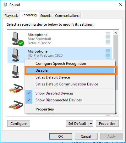 Disable Microphone device