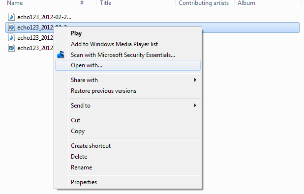 select record video and open with WMP
