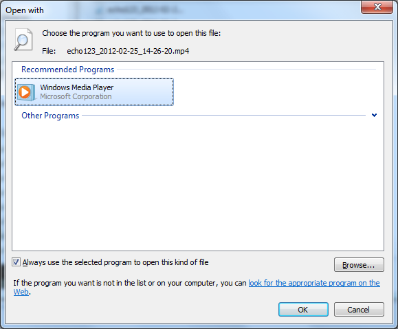 open with windows media player