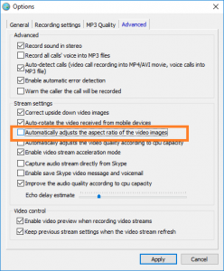 record Skype video calls aspect ratio